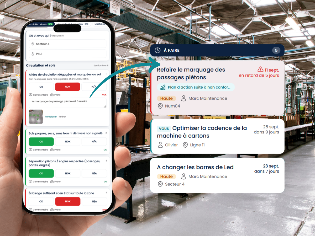 Un relevé Kaizen.fr rempli sur le terrain, sur un téléphone.